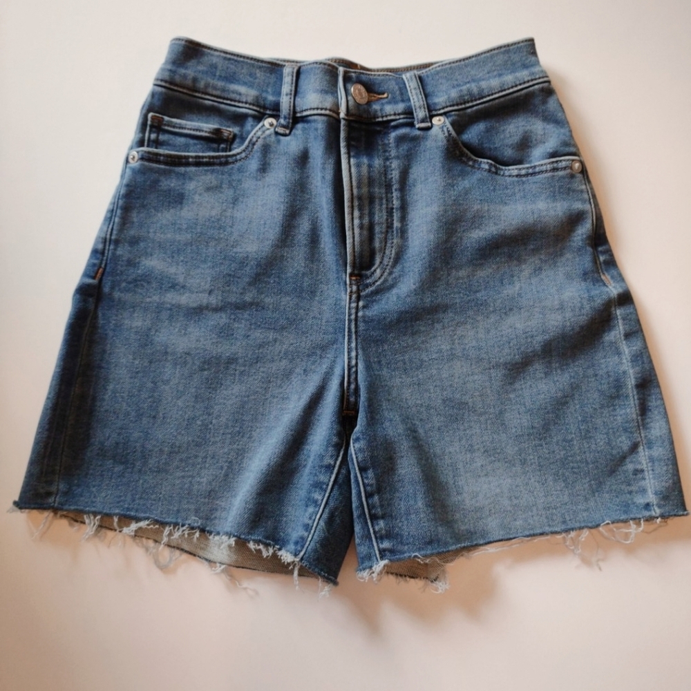 Express Midi High Rise Denim Jean Shorts 0